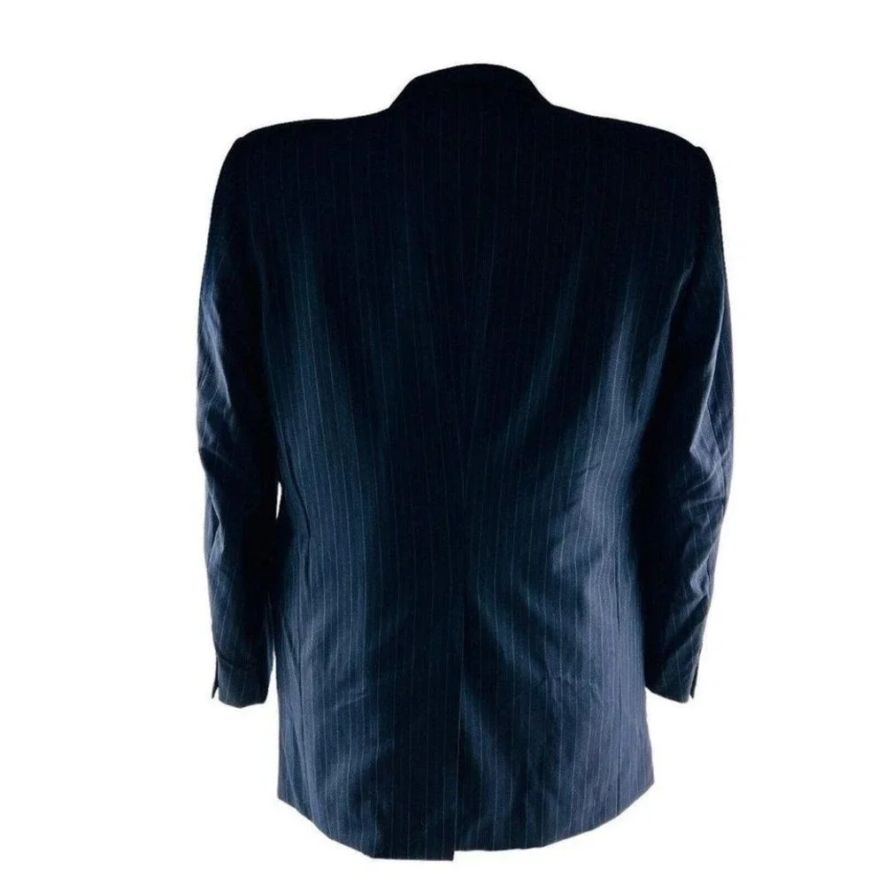 Hickey Freeman Blue w/ Gray Stripe Loro Piana Super 120 Wool‎ Blazer Size 44L